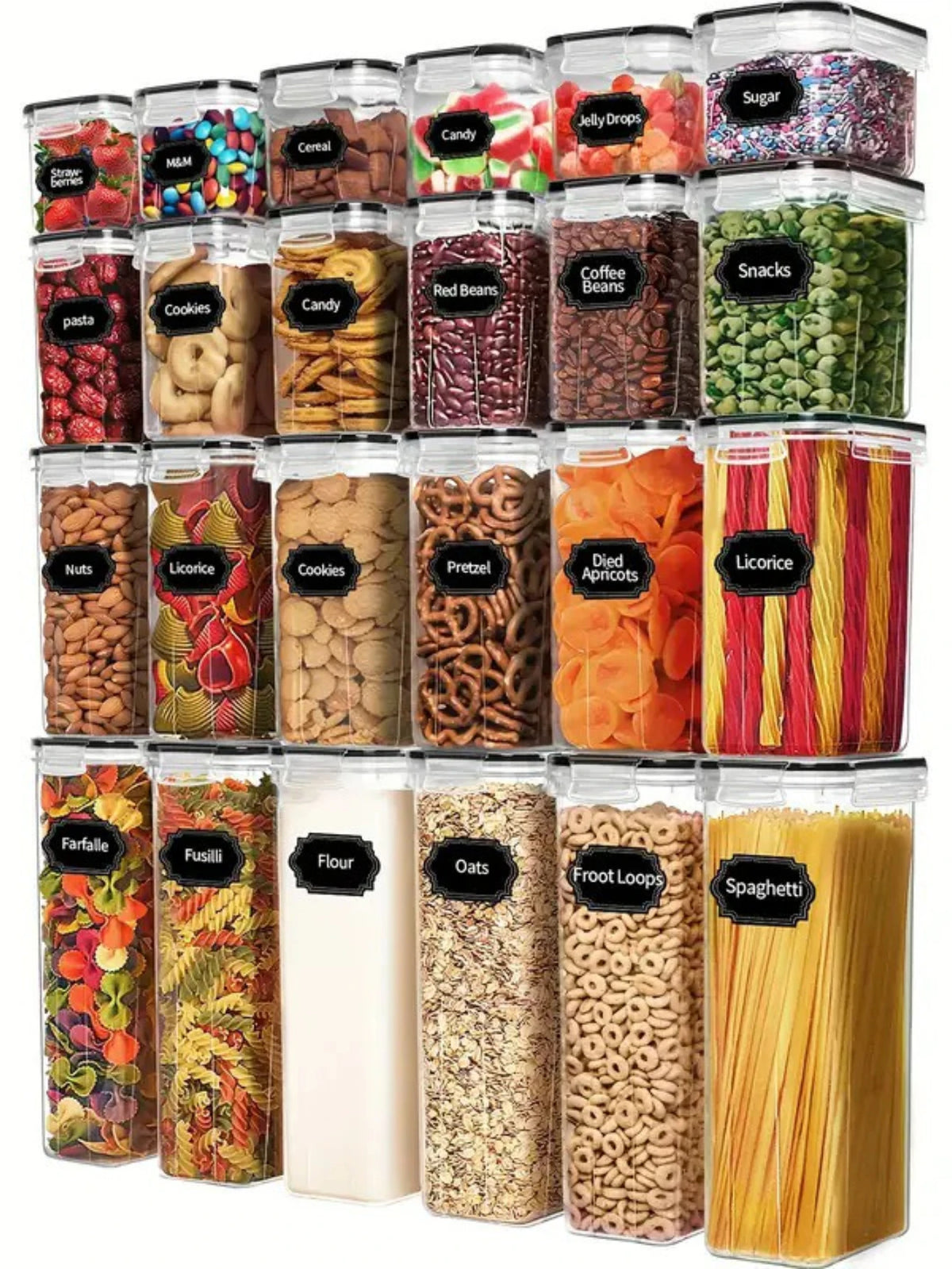 Clear Airtight Food Storage Containers With Labels For Kitchen Pantry