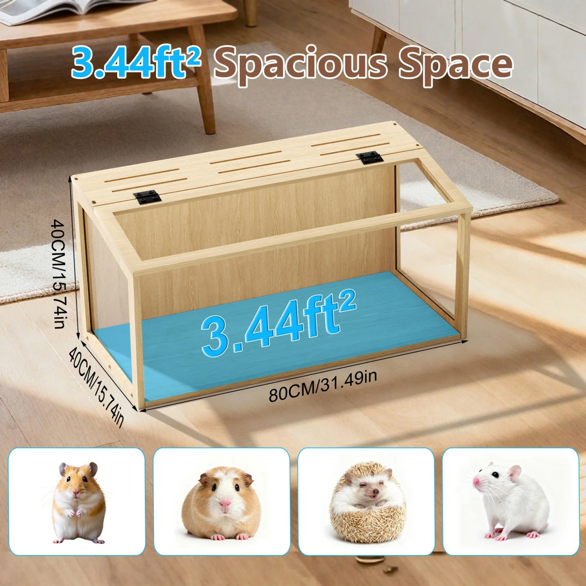 Wooden Hamster Cage Cabinet With Built In LED Light