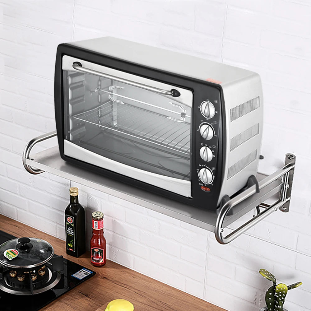 Stainless Steel Wall Mounted Microwave Oven Rack Kitchen Shelf