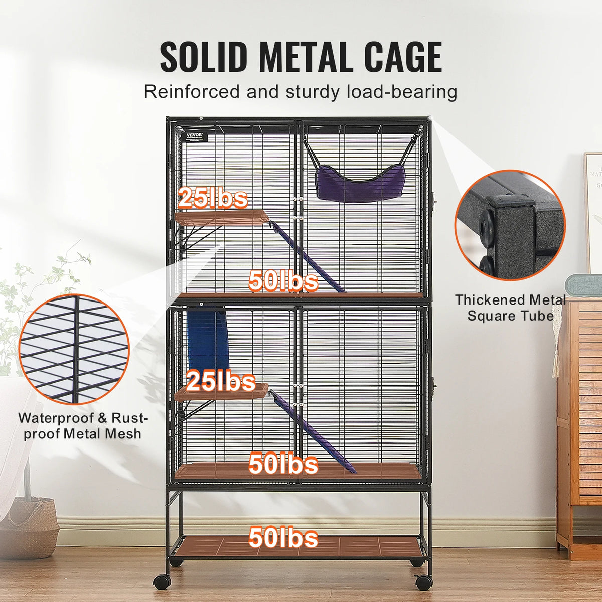 SucceBuy Rolling Metal 4 Tier Ferret Hamster Chinchilla Cage