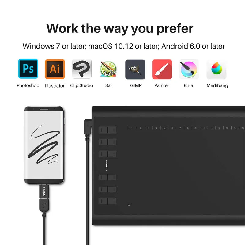Huion Inspiroy H1060P Graphics Drawing Tablet With 8192 Pressure Levels