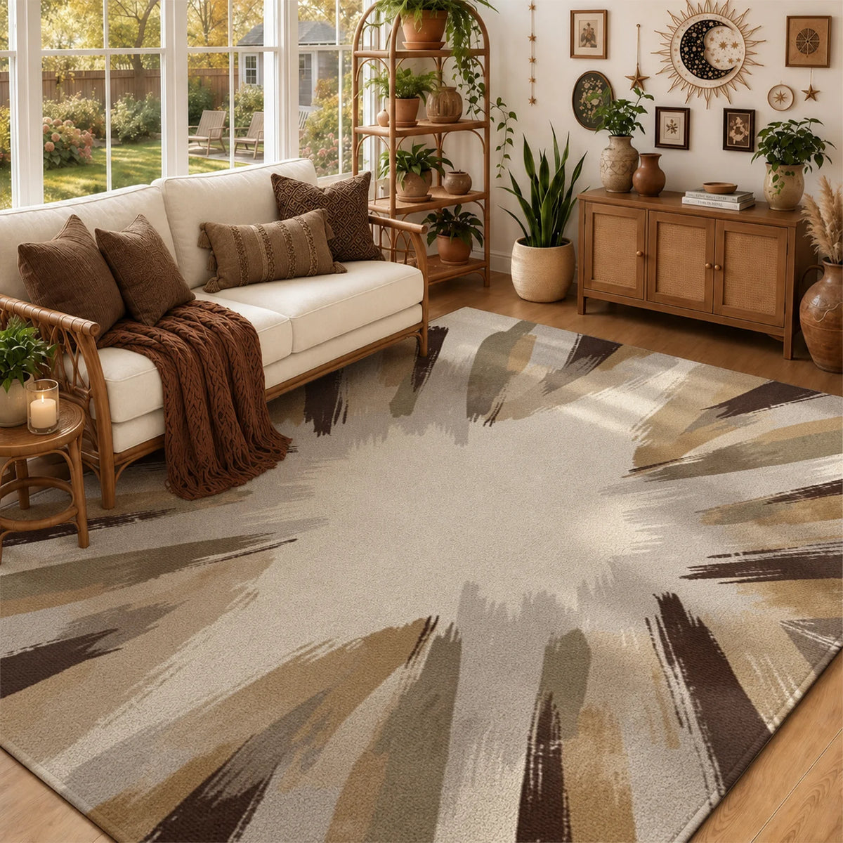 Abstract Brush Stroke Velvet Area Rug Machine Washable For Living Room