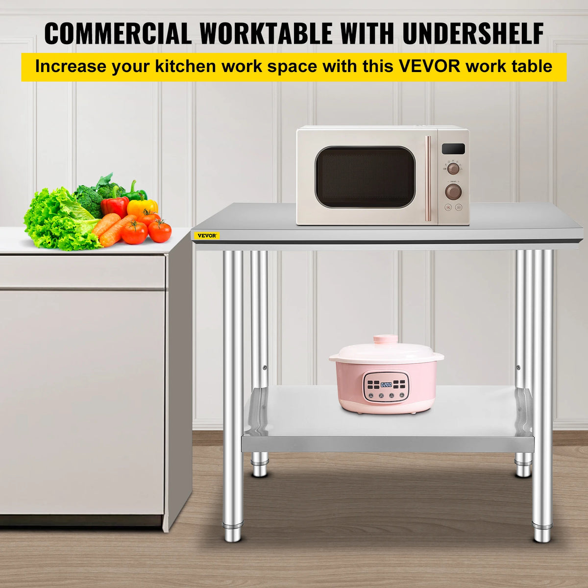 Stainless Steel Commercial Kitchen Prep Table With Undershelf