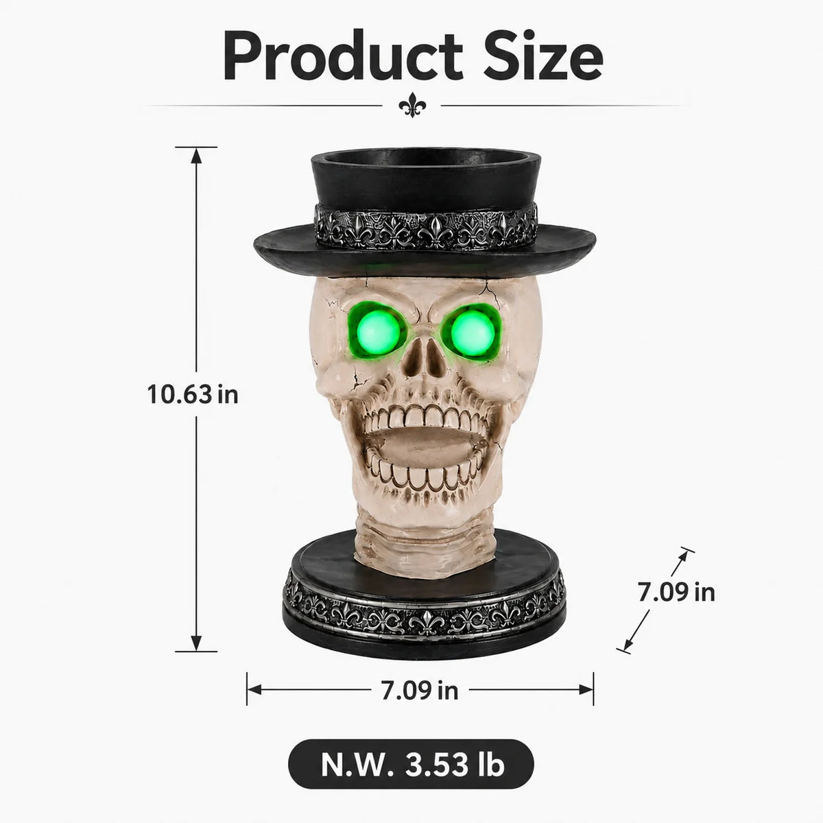 Halloween Gothic Skull Candle Holder LED Glowing Eyes Tabletop Decor