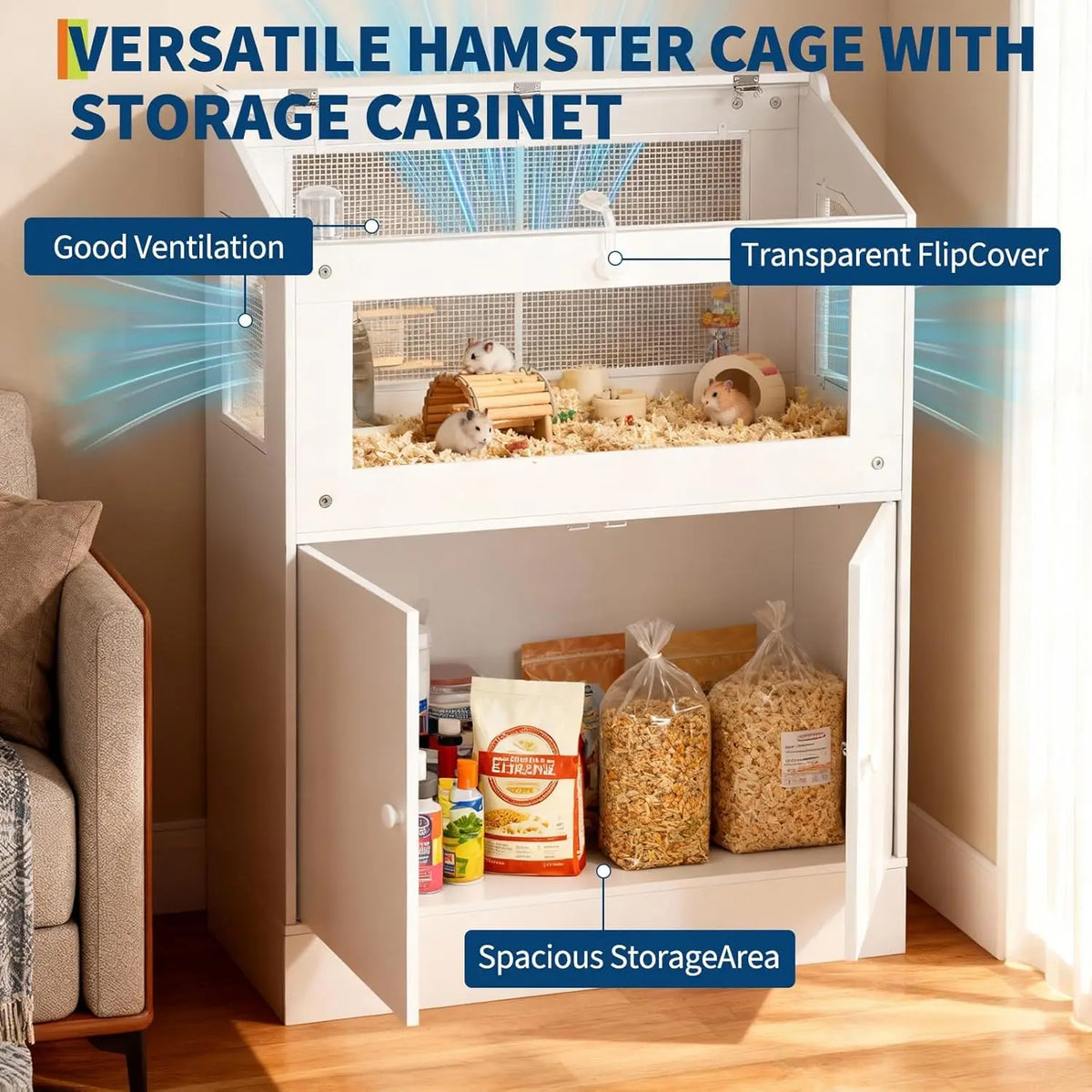 HiMISS Small Animal Cage With Storage Cabinet and Ventilation