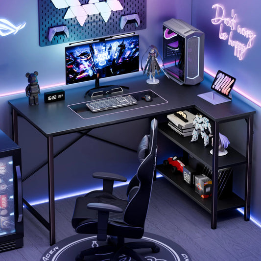 JHK L Shaped Computer Desk With Reversible Storage Shelves