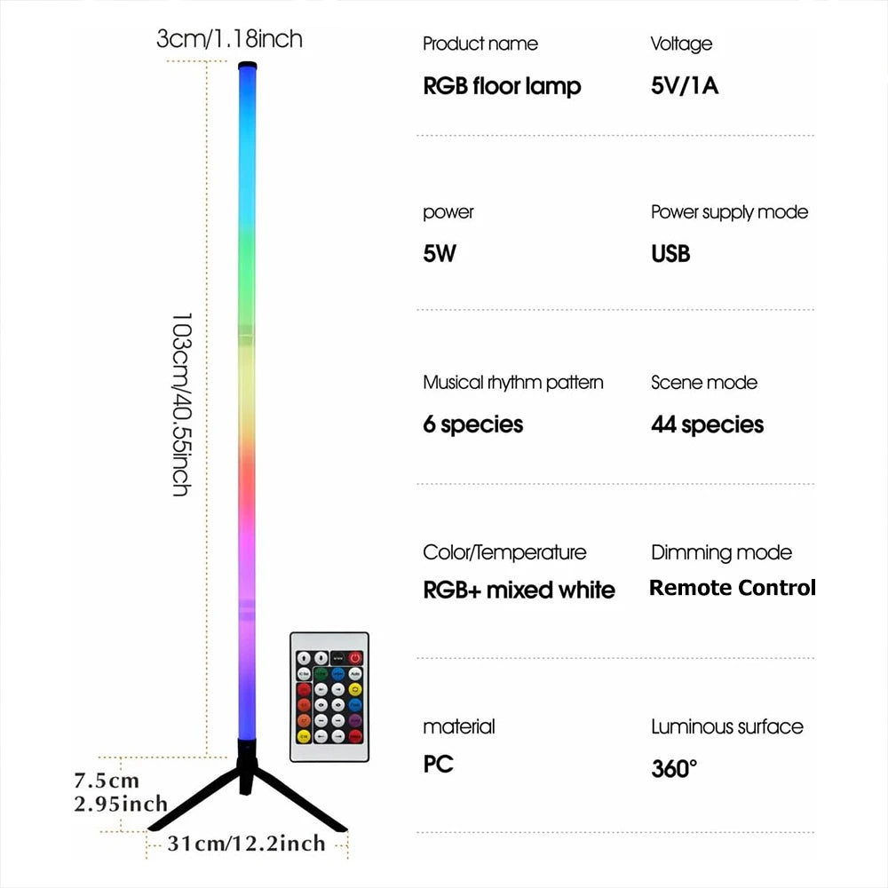 Dumiloo RGB Tripod Floor Lamp Remote Control Dimmable LED Lights