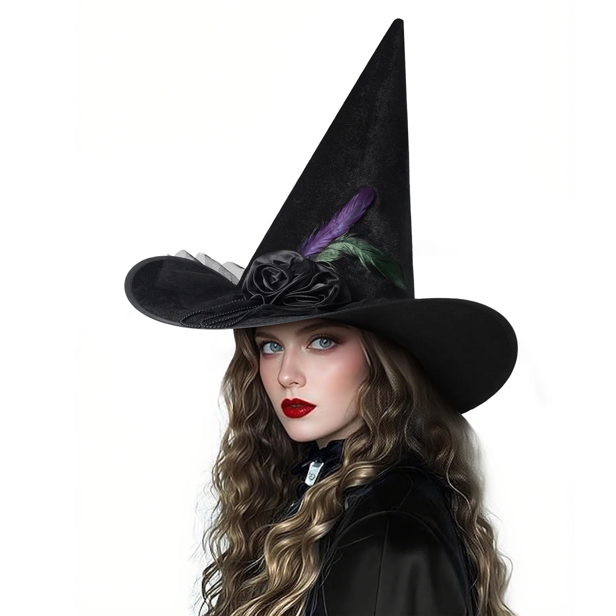 Womens Halloween Witch Hat With Lace And Decorative Accents Outfit Accessory