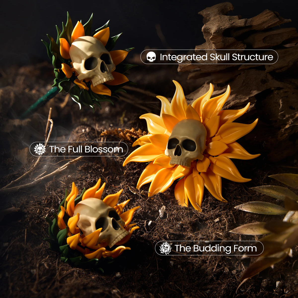 Skull Sunflower Pot Building Blocks Set Gothic Floral Model