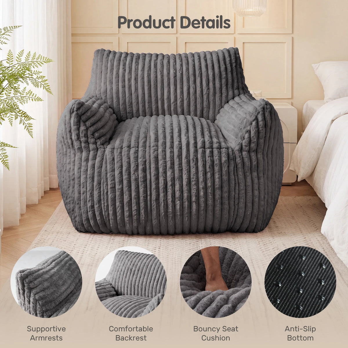 MCQ Memory Foam Bean Bag Sofa Recliner For Living Rooms