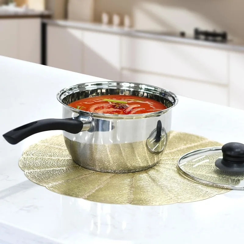 Stainless Steel Cookware Set With Lids, Triply Bottom Sauce Pans