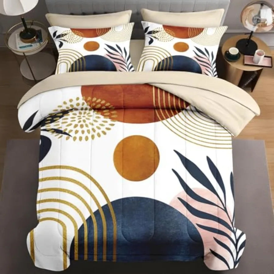 Mid Century Modern Comforter Set With Sun Leaf Pattern