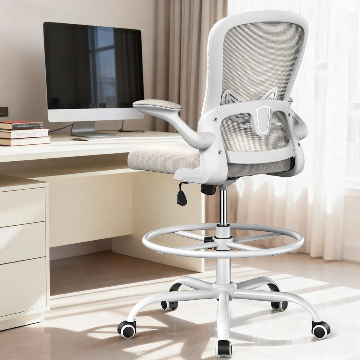 Kyspho Ergonomic Drafting Chair With Flip Armrests And Footrest