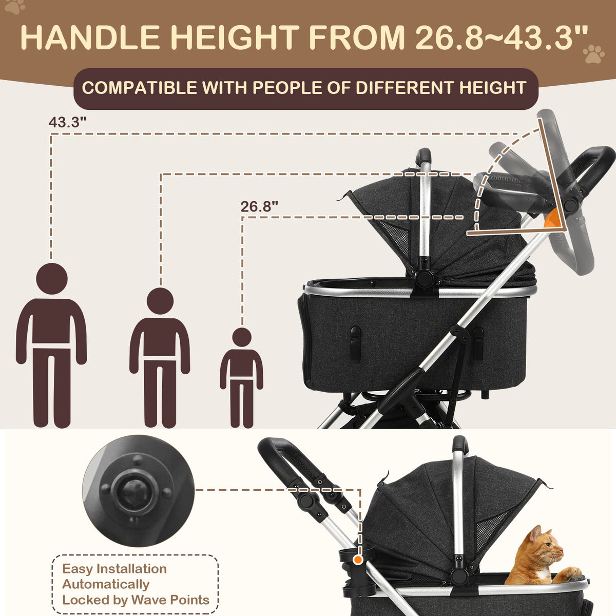 Lightweight Portable Pet Stroller With Quick Fold And Swivel Wheels