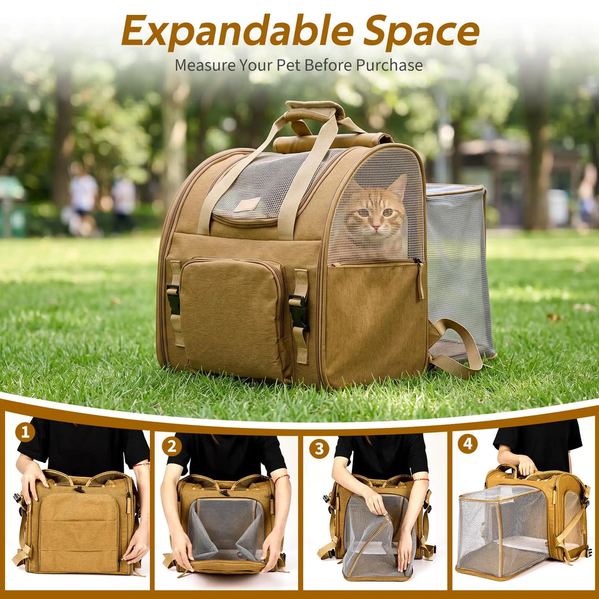 Expandable Mesh Cat Carrier Backpack With Padded Straps For Travel