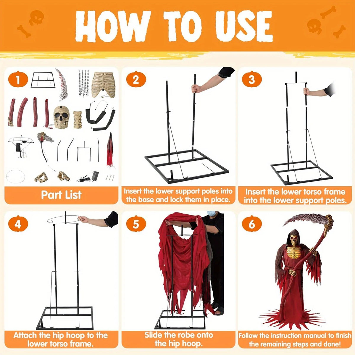Animatronics Grim Reaper Halloween Skeleton Decor With Scythe And Sensor