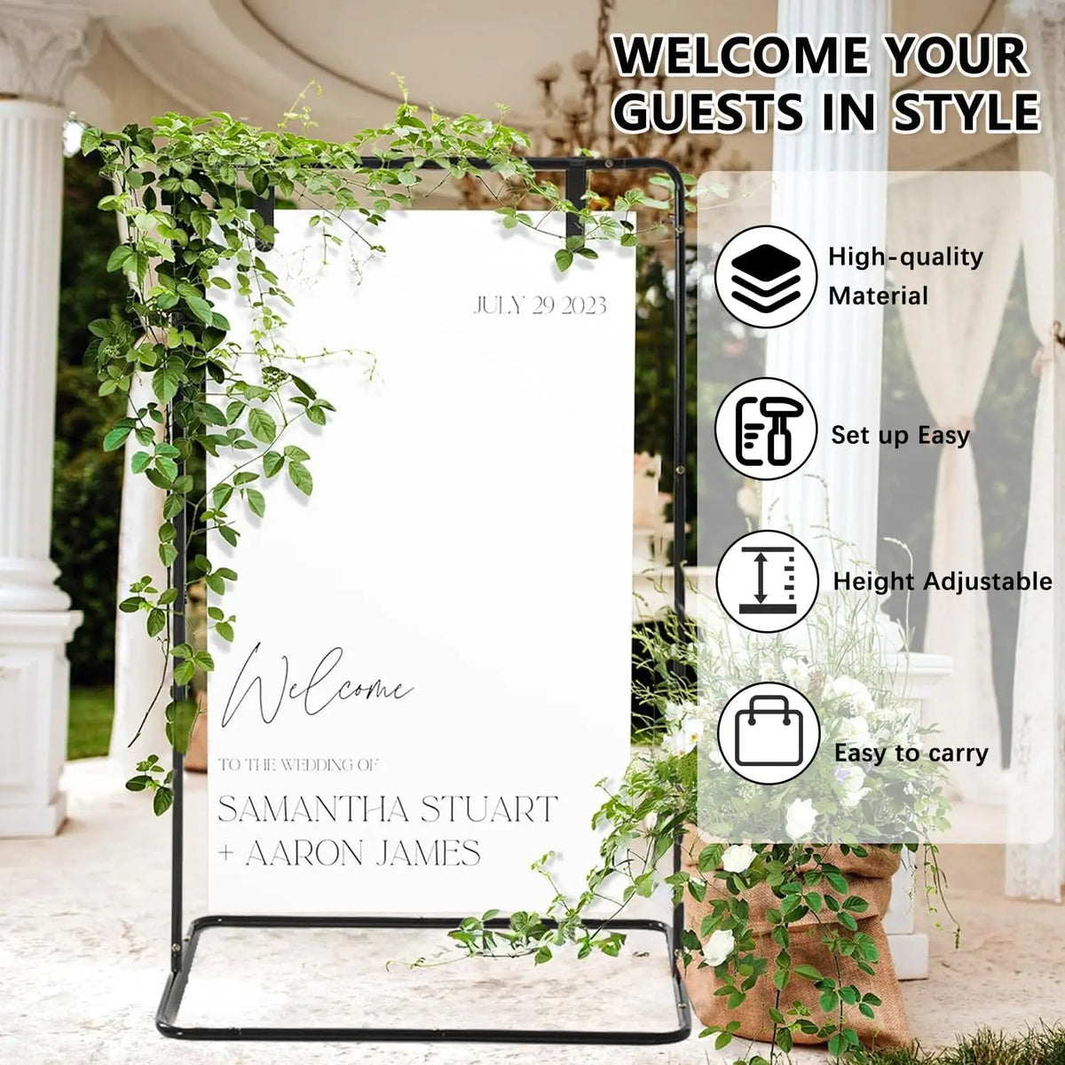 Heavy Duty Metal Wedding Sign Stand With Leather Straps