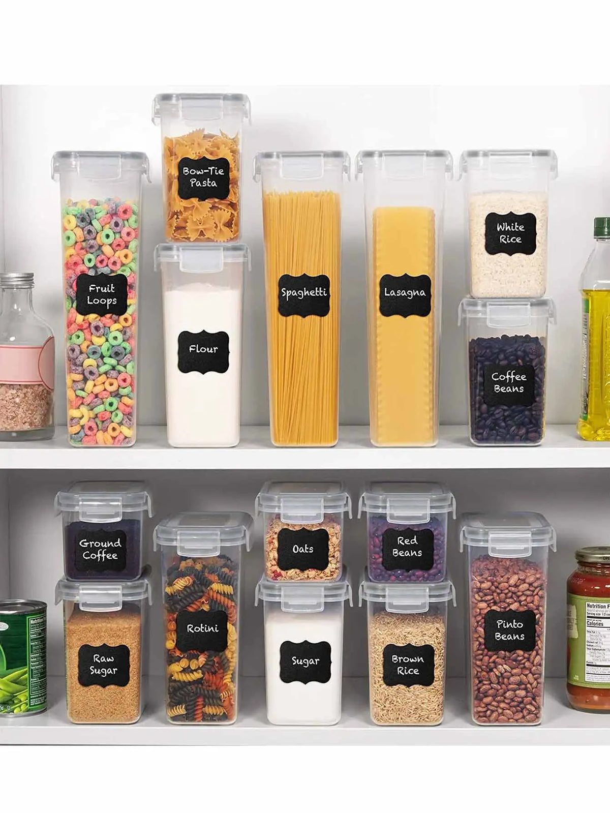 Clear Airtight Food Storage Containers With Labels For Kitchen Pantry