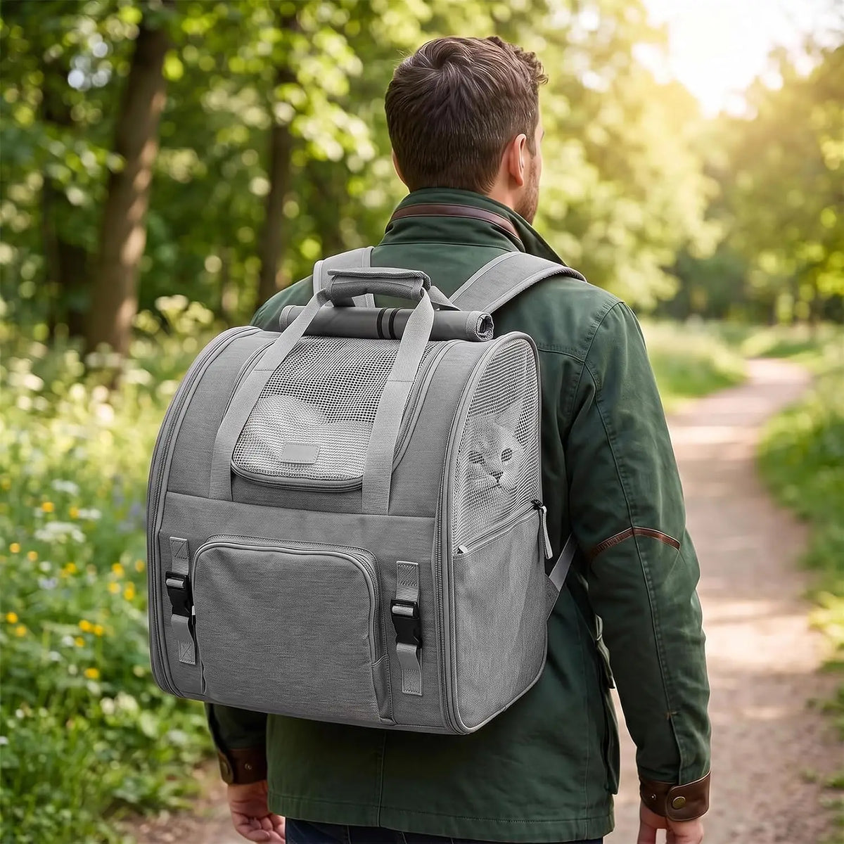 Expandable Mesh Cat Carrier Backpack With Padded Straps For Travel