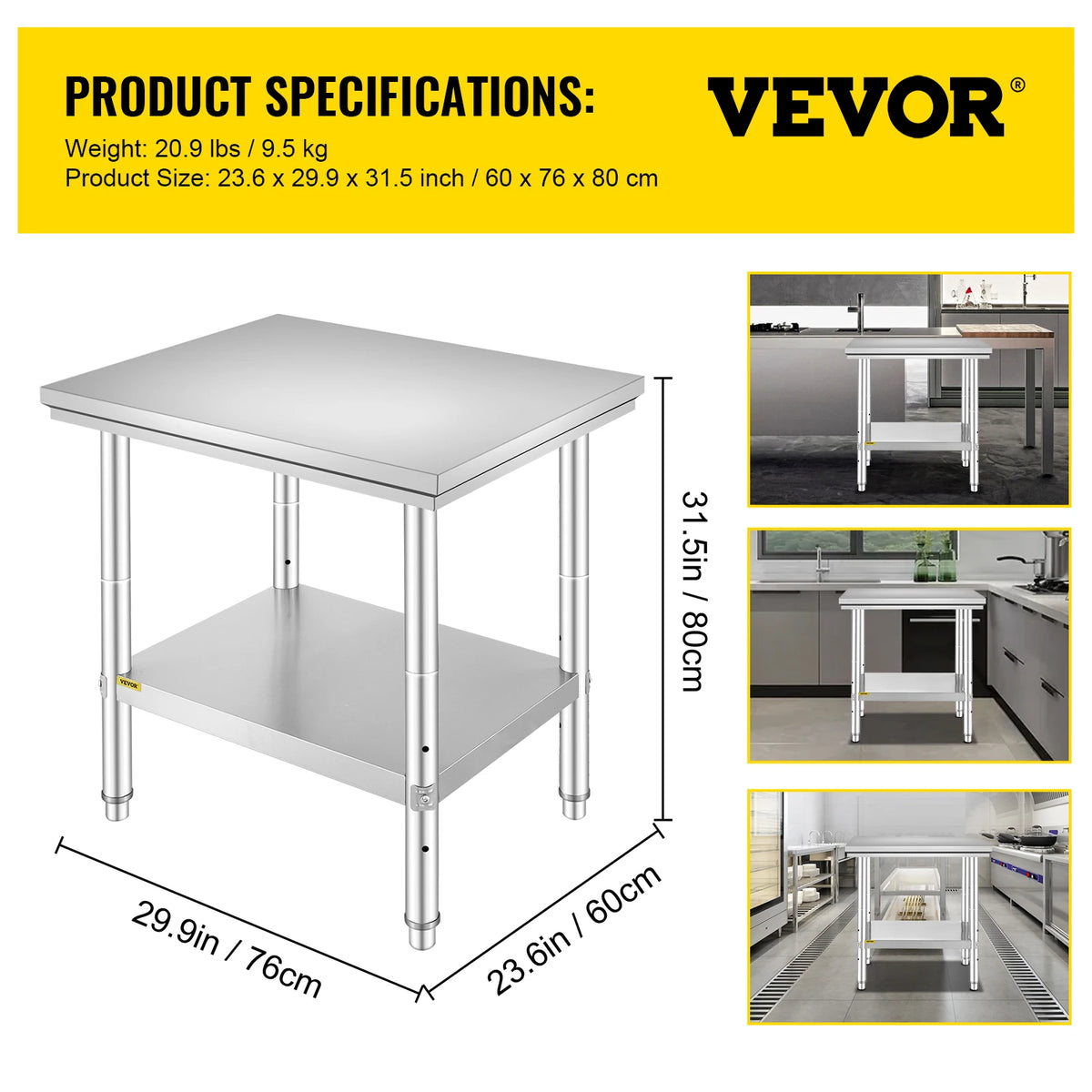 Stainless Steel Commercial Kitchen Prep Table With Undershelf