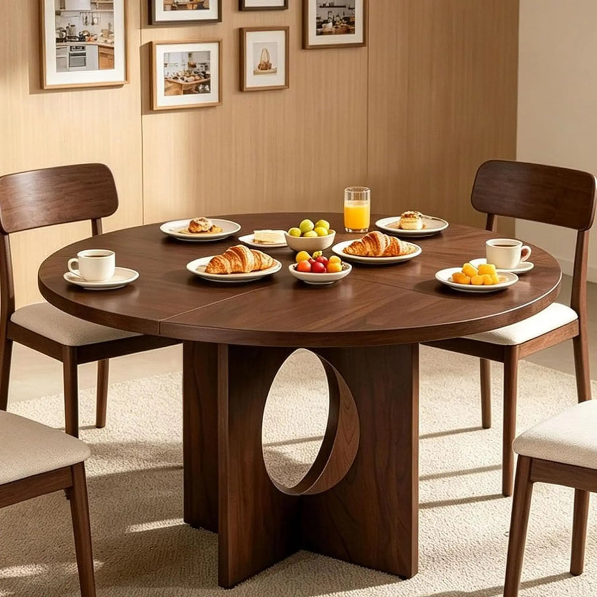 Farmhouse Round Dining Table With Wooden Pedestal Base