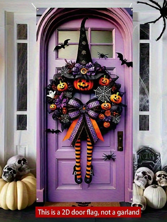 Gothic Halloween Witch Fabric Front Porch Hanging Wreath