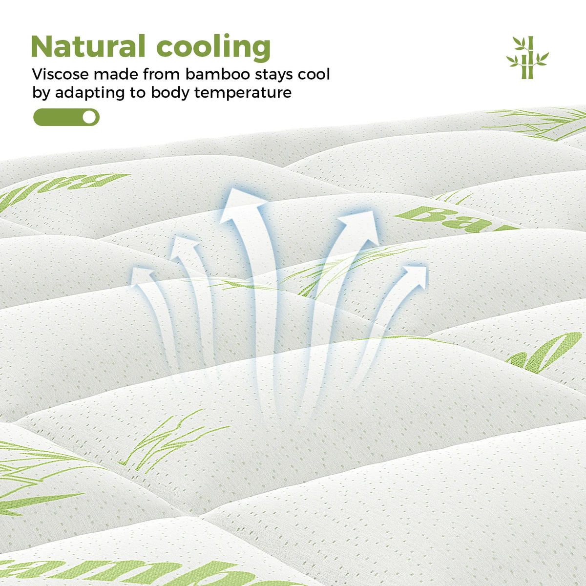 JHK Bamboo Fiber Mattress Topper With Cooling Breathable Comfort
