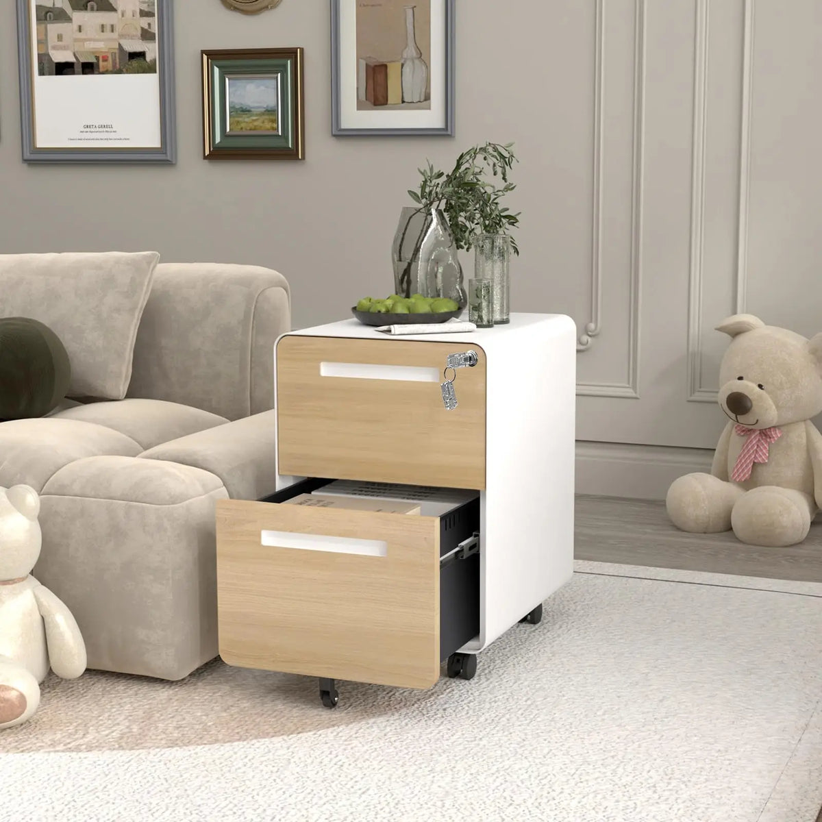 Himiss Two Drawer Rolling Metal Filing Cabinet With Lock