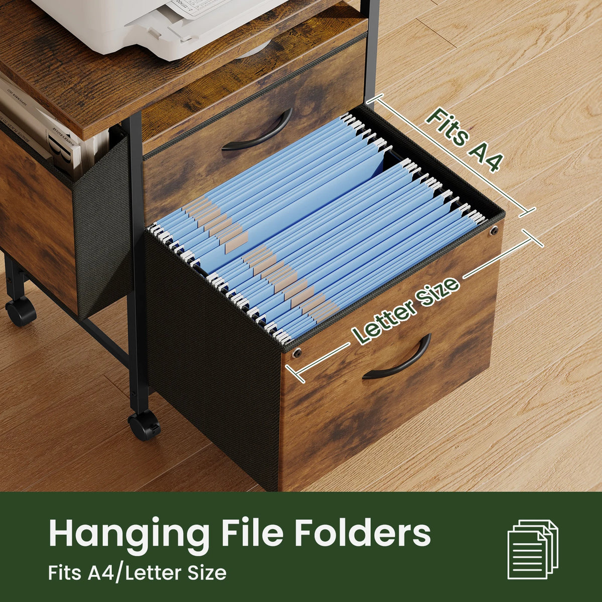 JHK Mobile File Cabinet With Two Fabric Drawers And Shelf