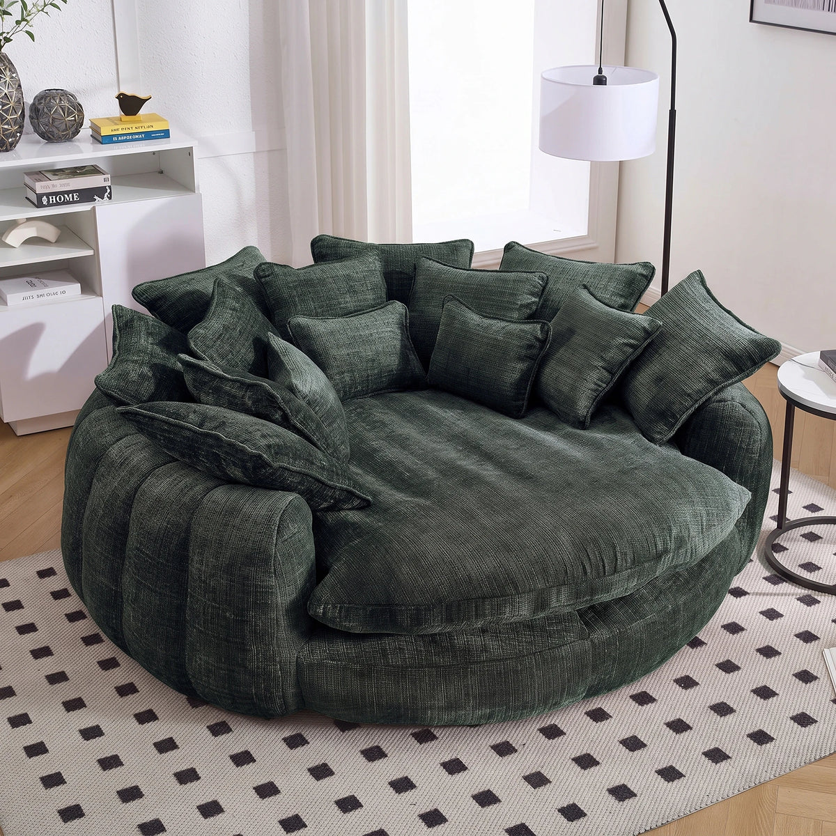 Modern Chenille Cloud Sleeper Sofa With Round Chaise And Pillows