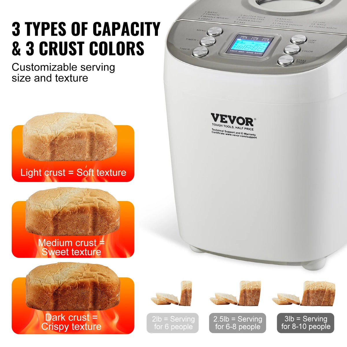 SucceBuy 15 In 1 Automatic Bread Maker With Ceramic Pan