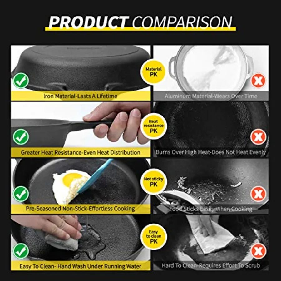 Preseasoned Cast Iron Skillet With Dual Handles For Outdoor Cooking