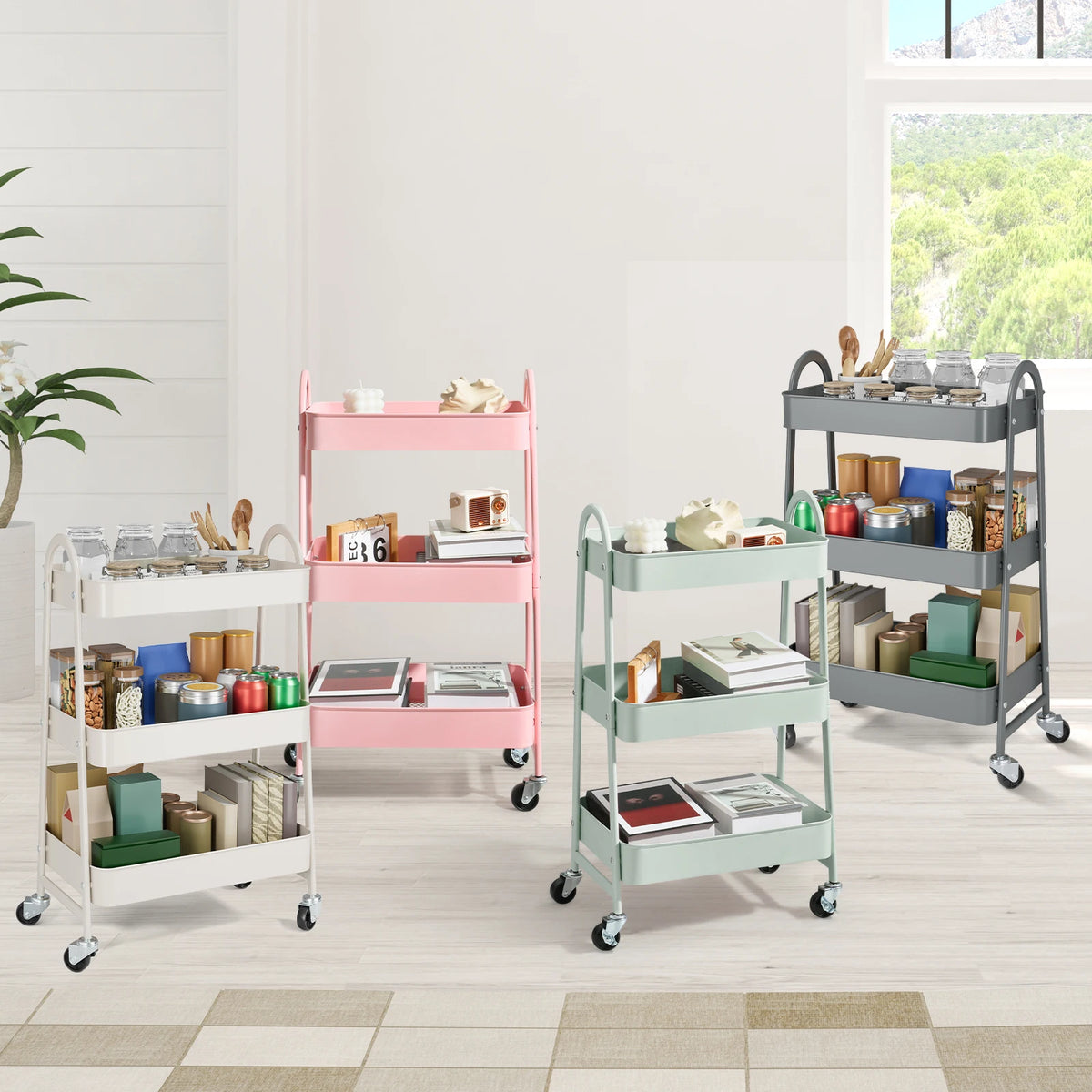 Jhk Metal Rolling Storage Cart With Lockable Swivel Wheels