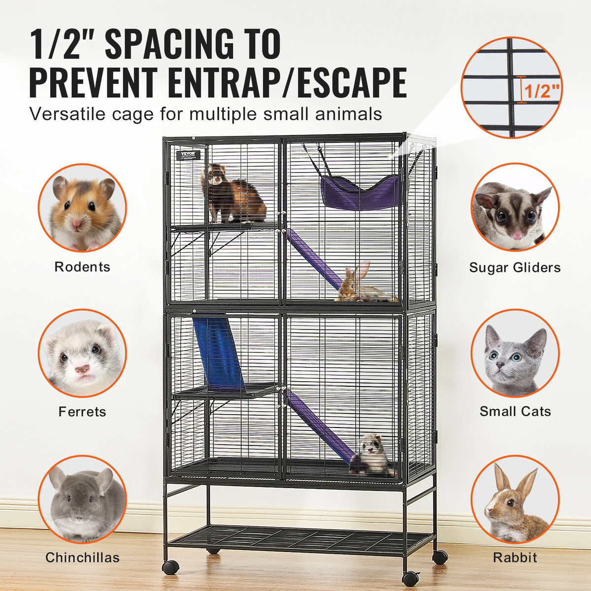 SucceBuy Rolling Metal 4 Tier Ferret Hamster Chinchilla Cage