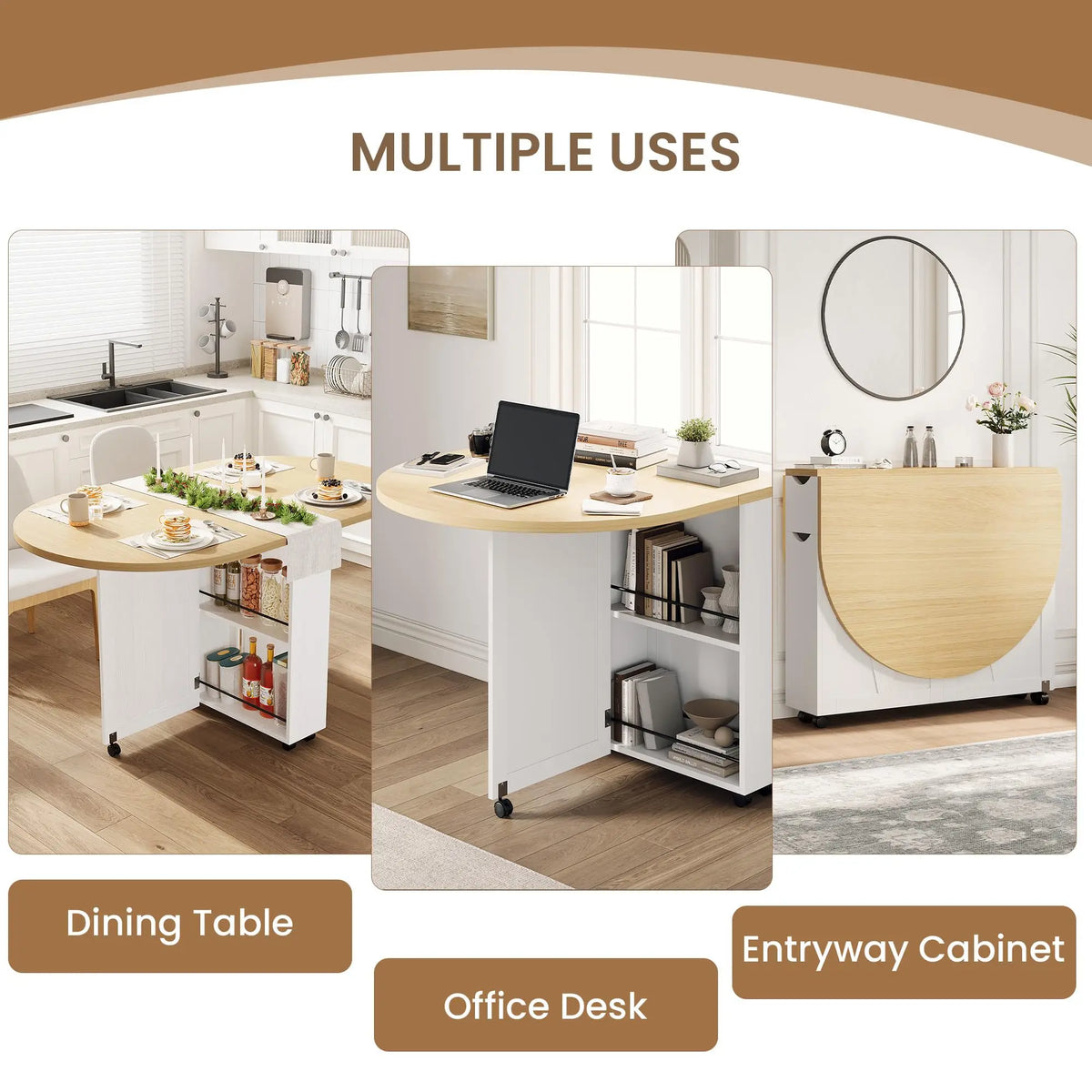 HiMISS Folding Dining Table With Wine Rack Drawer And Casters