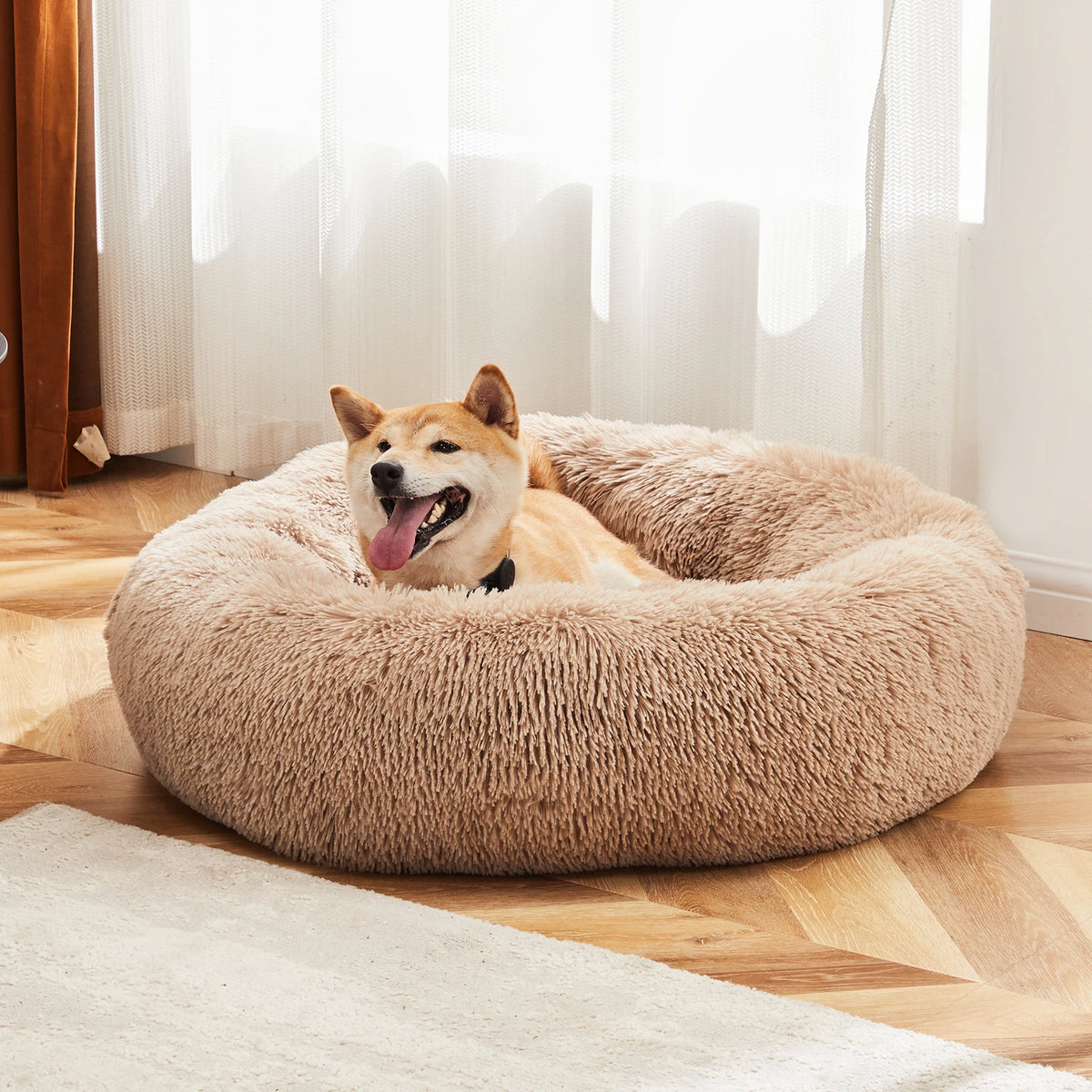 JHK Round Calming Dog Bed Washable Coral Fleece Pet Bed