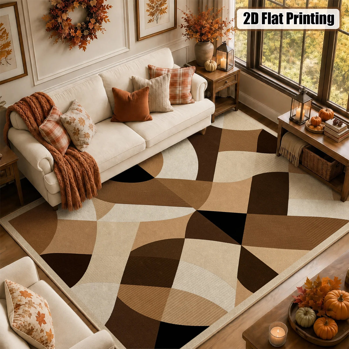 Abstract Geometric Velvet Area Rug Machine Washable Plush Floor Mat