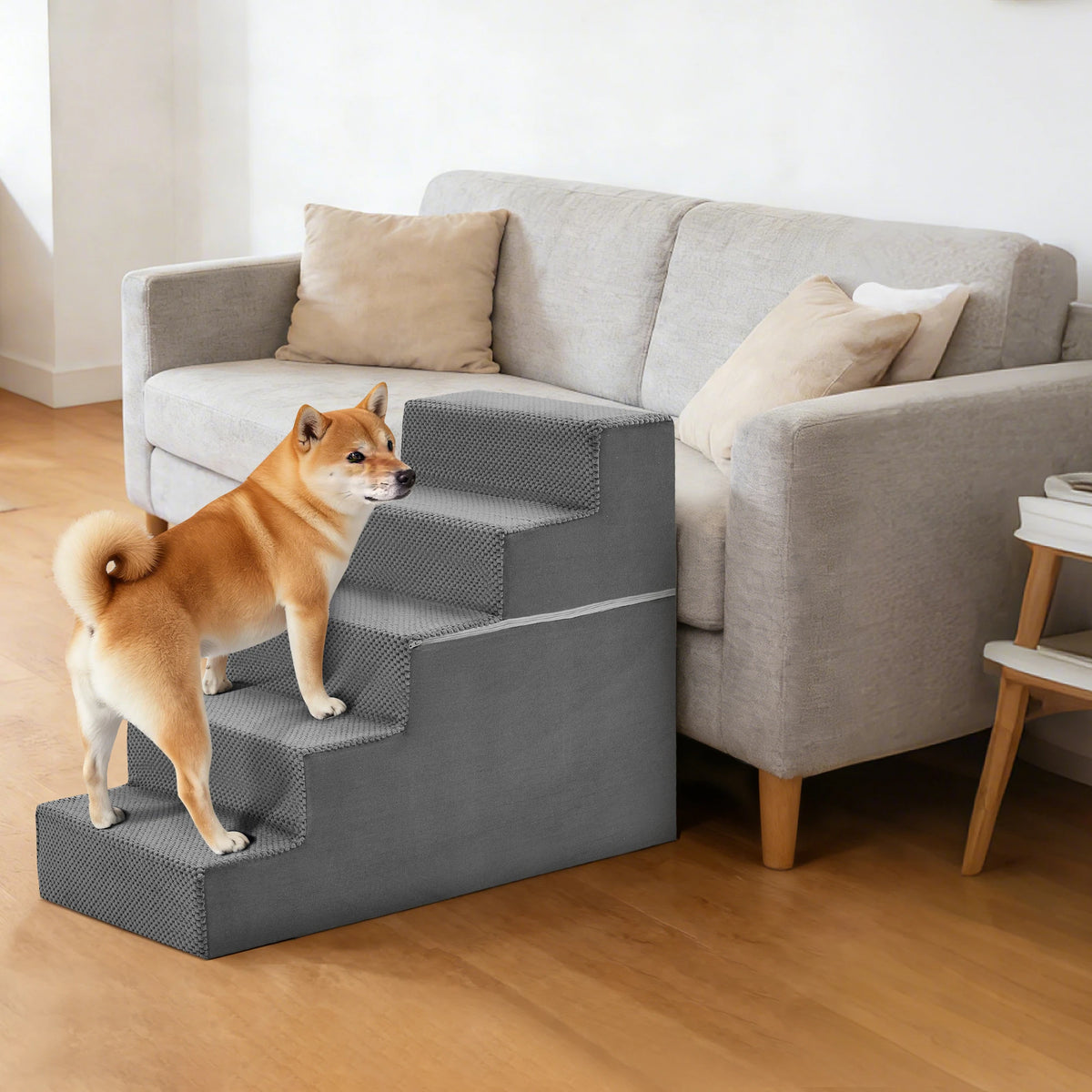 Curved Foam Dog Stair Ramp With Non Slip Pet Steps