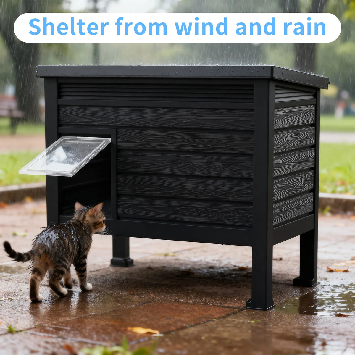 Weatherproof Plastic Cat House With Heating Pad Indoor Outdoor
