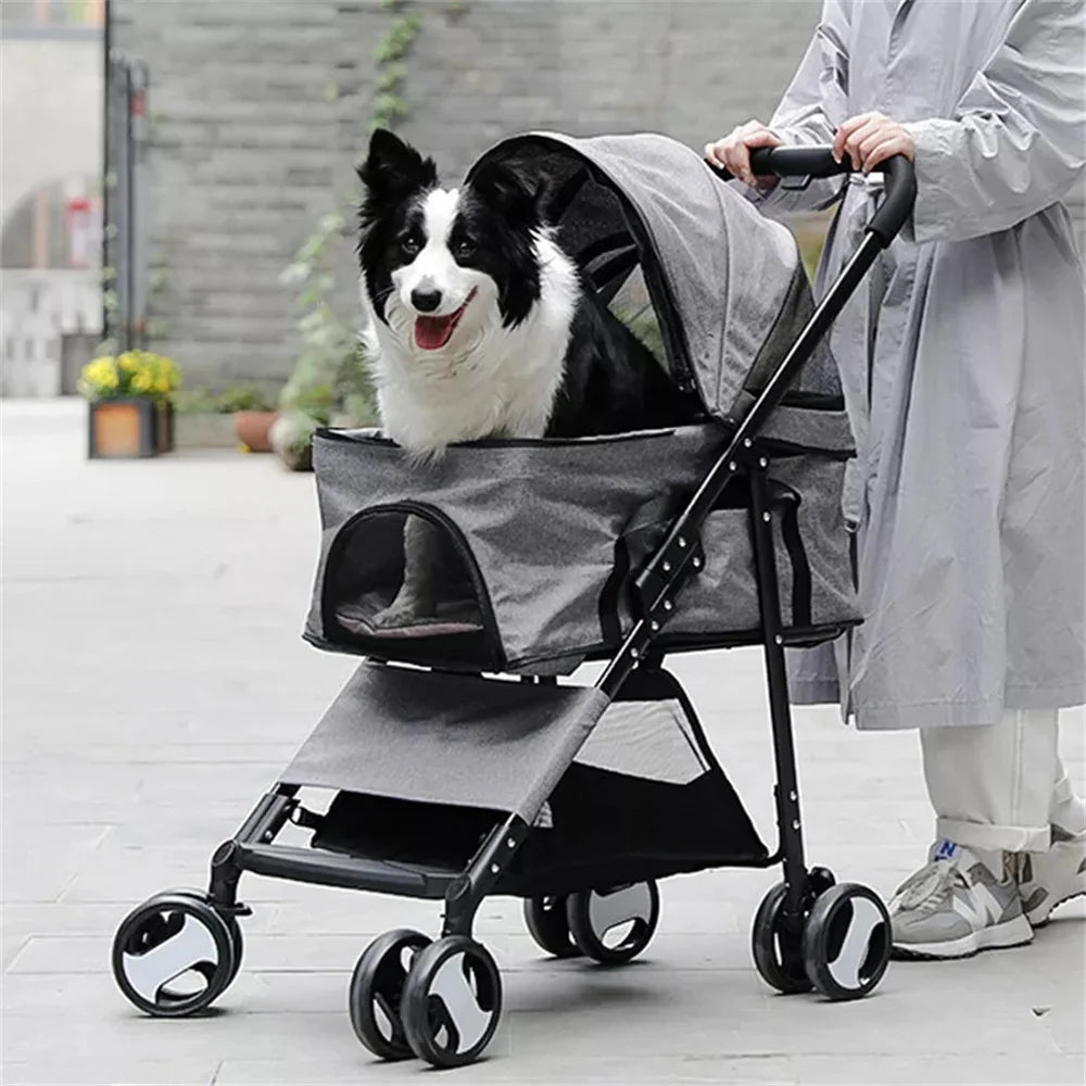 Premium Foldable Pet Dog Stroller With Wheeled Travel Carrier