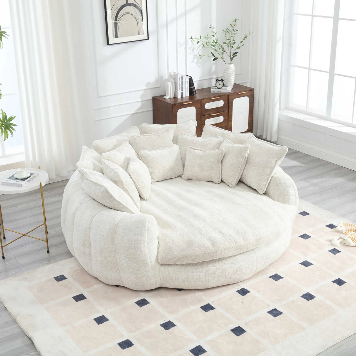 Modern Chenille Cloud Sleeper Sofa With Round Chaise And Pillows