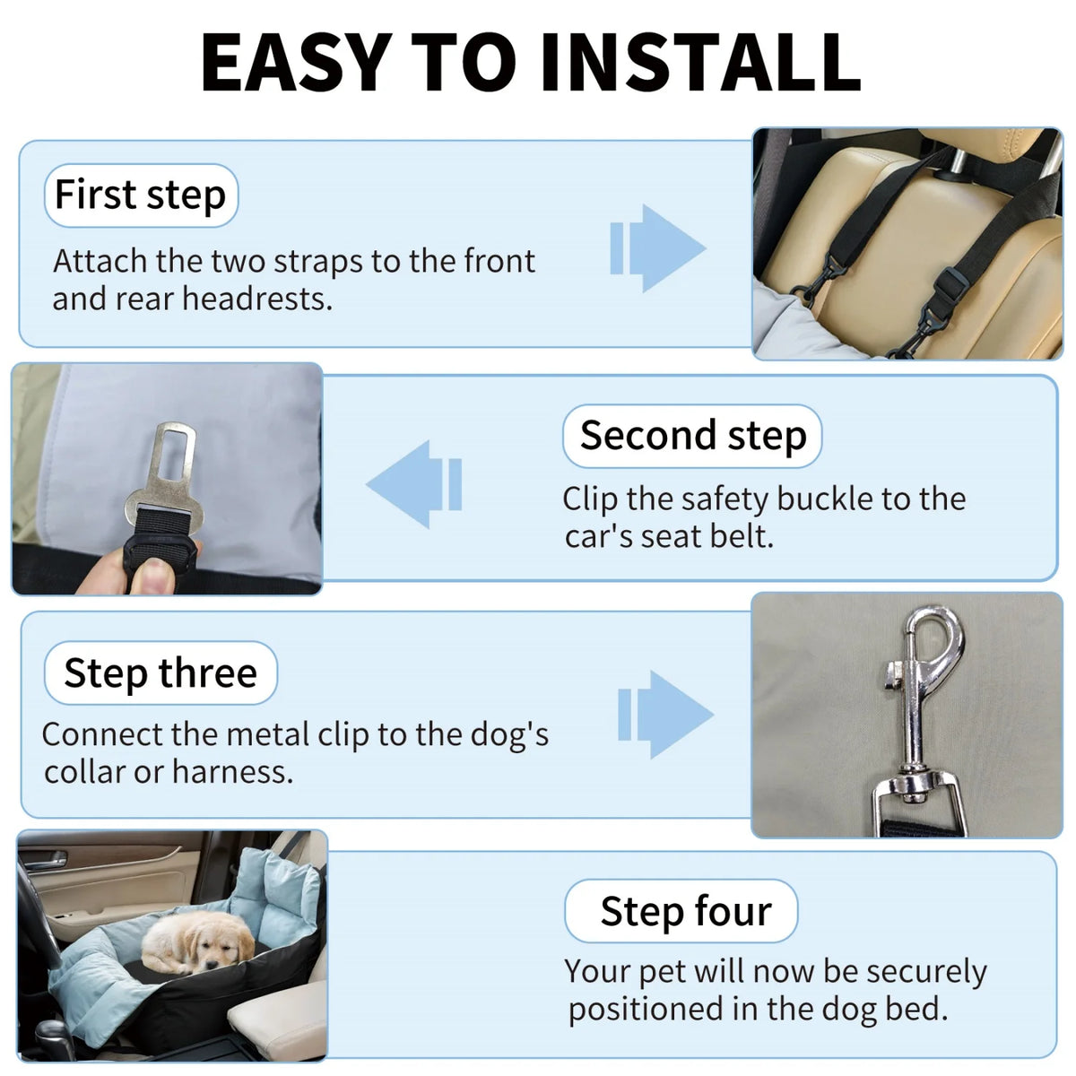 Bingopaw Washable Dog Car Seat With Safety Belt For Puppies