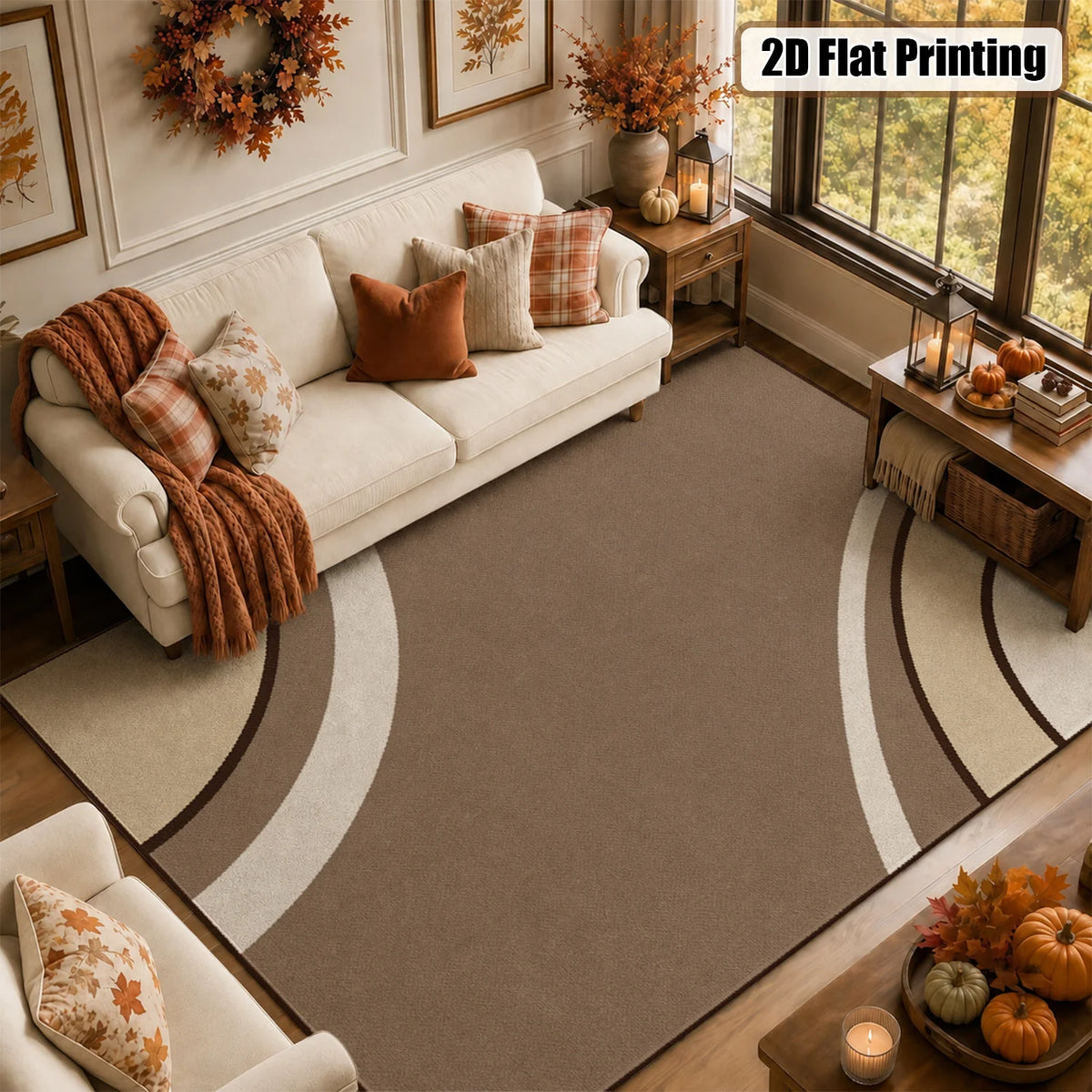 Abstract Curved Arc Velvet Area Rug Machine Washable Soft Mat