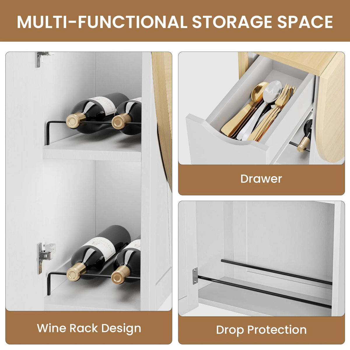 HiMISS Folding Dining Table With Wine Rack Drawer And Casters
