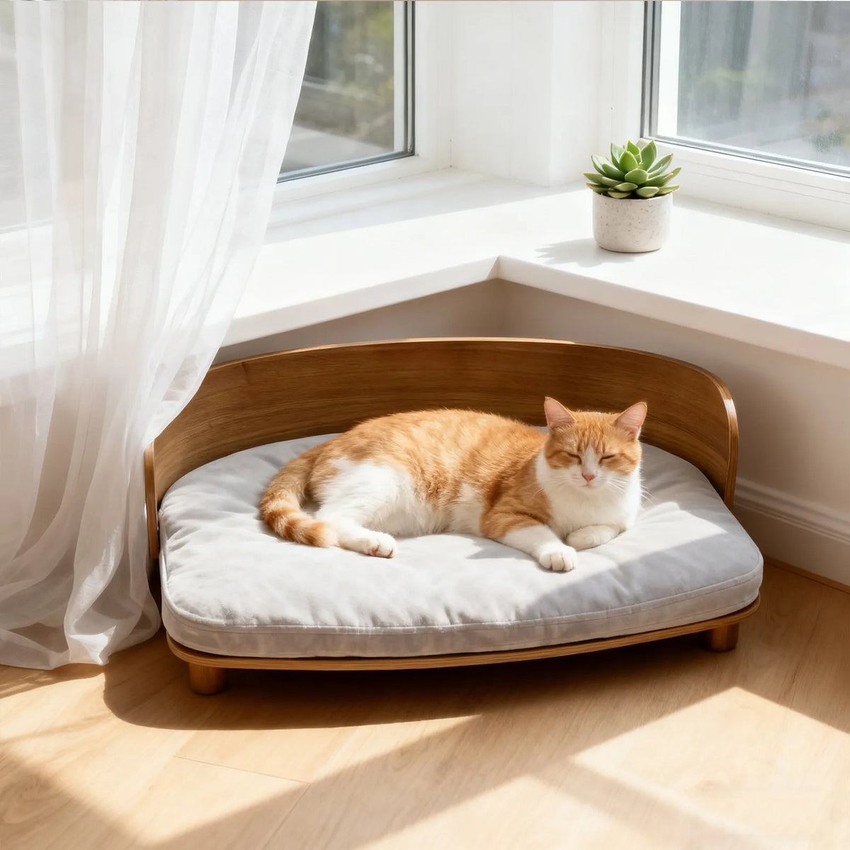 Borwart Elevated Pet Sofa Eucalyptus Couch Bed With Cushion