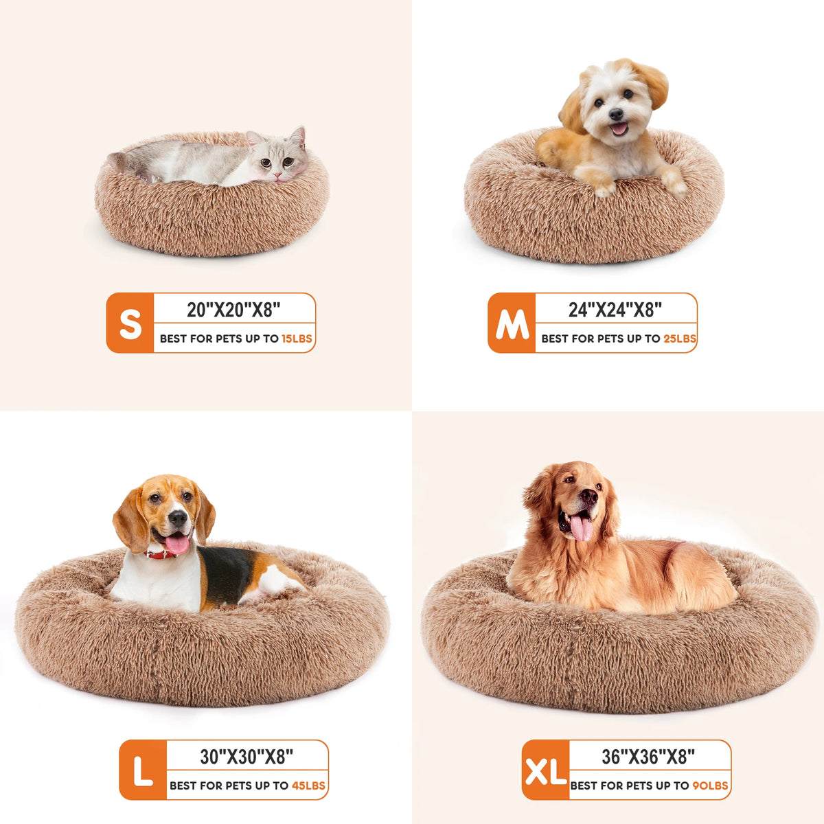 JHK Round Calming Dog Bed Washable Coral Fleece Pet Bed