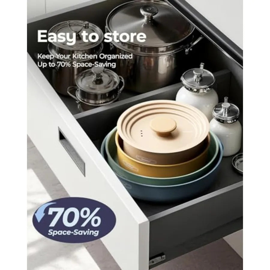 Ceramic Nonstick Cookware Set With Detachable Handle And Storage Bag