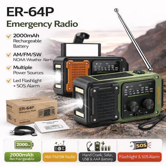Docreate Emergency Radio With Flashlight And Portable Power Bank