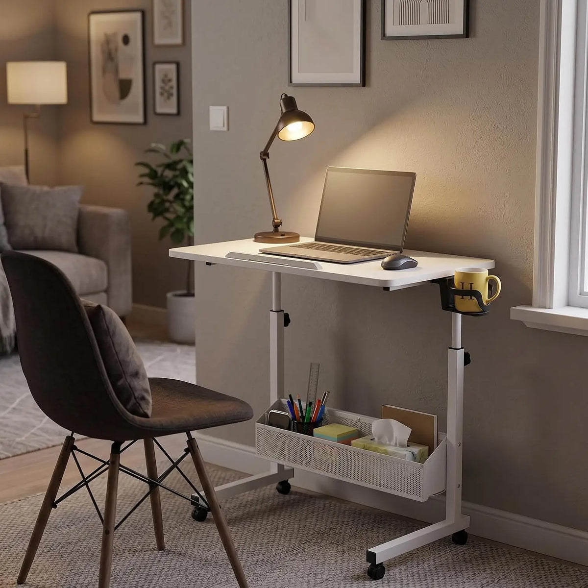 HiMISS Adjustable Standing Desk With Rolling Storage Shelves