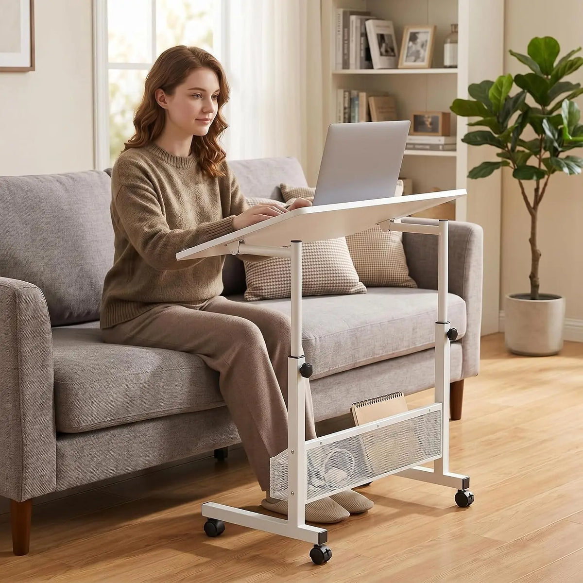 HiMISS Adjustable Standing Desk With Rolling Storage Shelves